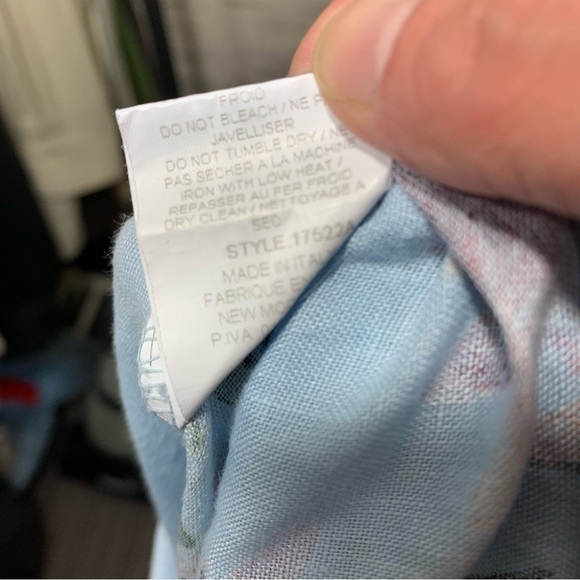 Bella Umbra Linen Blouse Sz M Blue Aqua Floral Tropical Ruffle Sleeves Top Italy - Picture 10 of 11